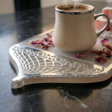 Serviertablett für Ramadan mit Griffen in Form einer Moscheekuppel – Dattel- und Kaffeeplatte