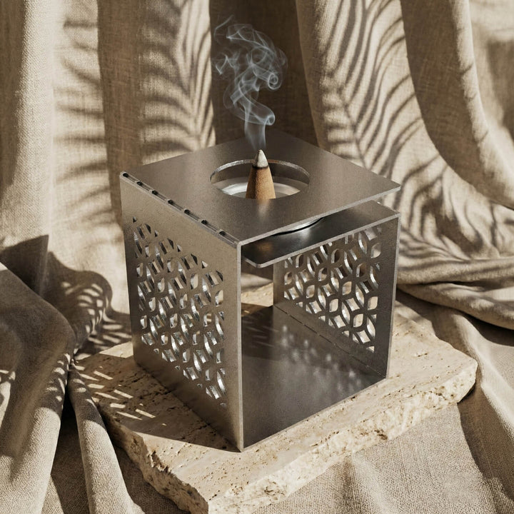 Geometric Fretwork Metal Mabkhara – Modern Islamic Incense Burner