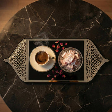 Serviertablett für Ramadan mit Griffen in Form einer Moscheekuppel – Dattel- und Kaffeeplatte