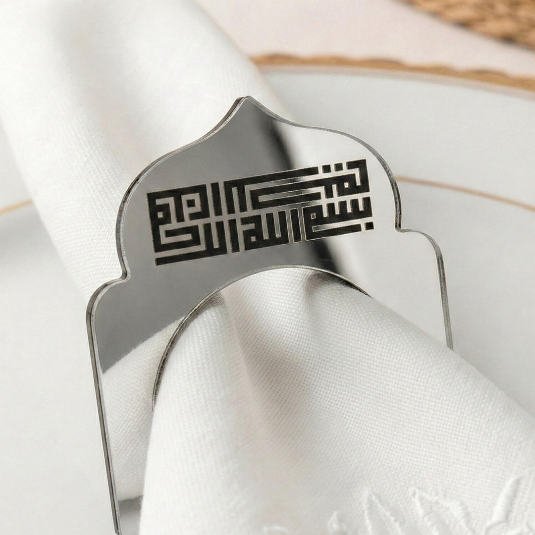 Basmala Kufic acrylic napkin ring in silver