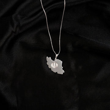 Silver Iran map pendant with chain