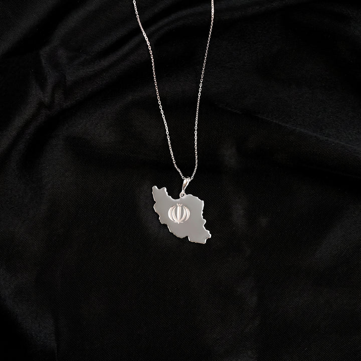 Silver Iran map pendant with chain