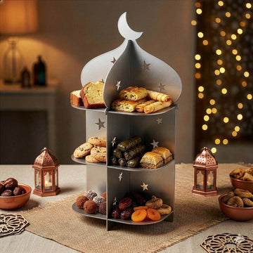 Présentoir minaret en métal – Plateau à dattes et douceurs pour l'iftar du Ramadan