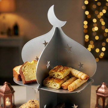 Présentoir minaret en métal – Plateau à dattes et douceurs pour l'iftar du Ramadan