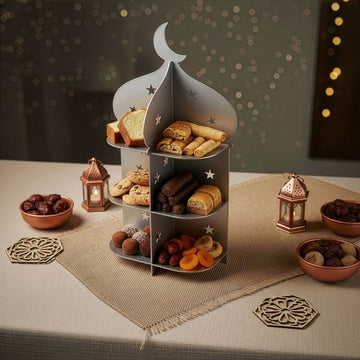 Présentoir minaret en métal – Plateau à dattes et douceurs pour l'iftar du Ramadan