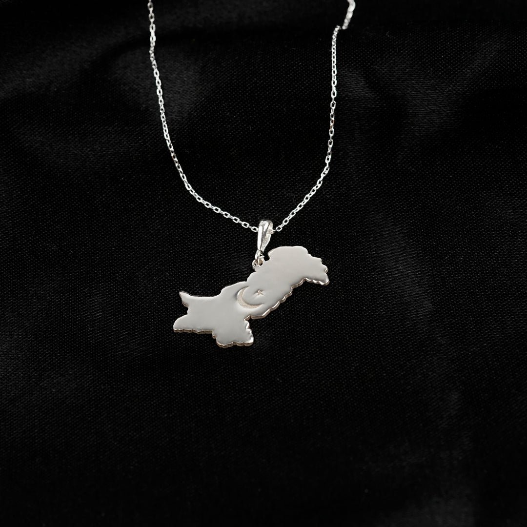 Silver Pakistan map pendant with chain