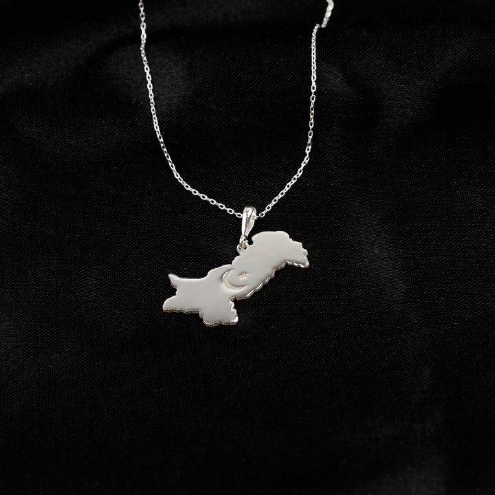 Silver Pakistan map pendant with chain