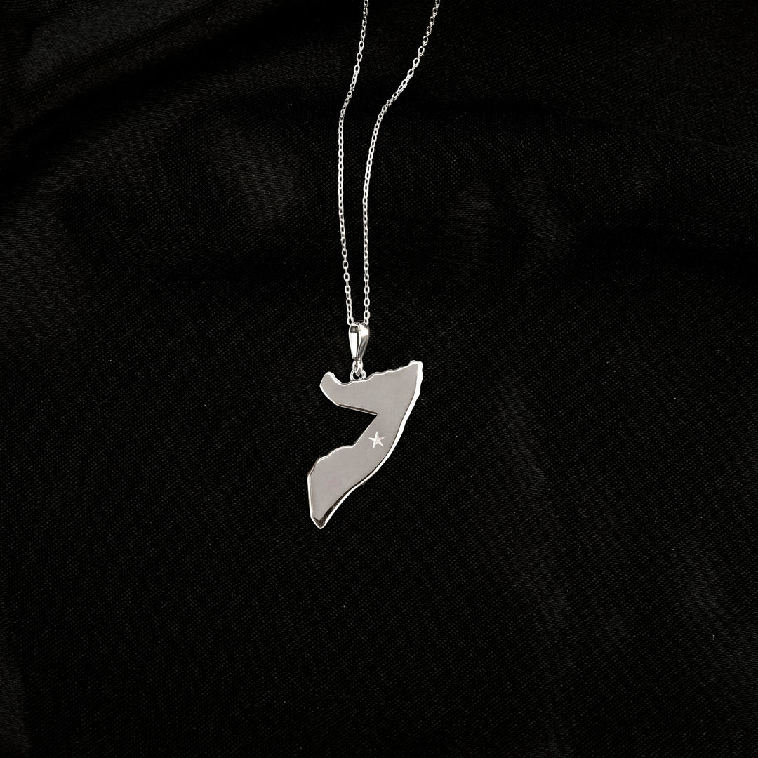 Silver Somalia map pendant with chain
