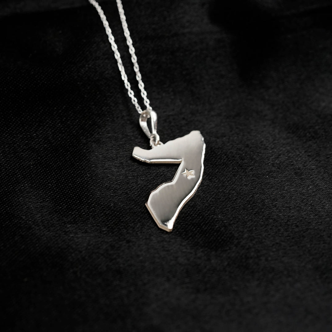 Somalia map necklace, polished silver