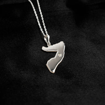 Somalia map necklace, polished silver