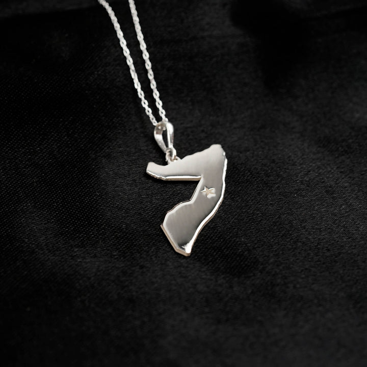 Somalia map necklace, polished silver