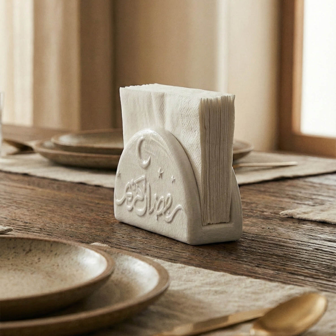 Ramadan Kareem Stone Cast Napkin Holder – Modern Concrete Iftar Decor