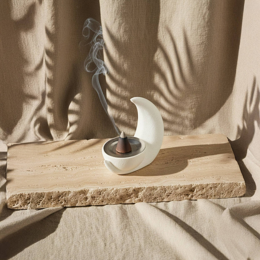 Crescent Moon Bakhoor Incense Burner – Modern Stone Texture Mabkhara