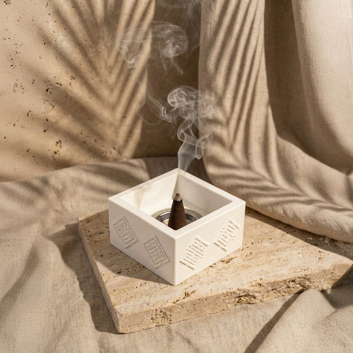 4 Dhikr Stone Cast Mabkhara – Geometric Kufic Incense Burner