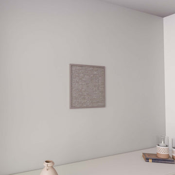 Matte Silver Surah Fatiha square Kufic metal wall art hung in a room corner