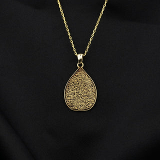 Teardrop Ayatul Kursi Muslim Jewelry - 18K Gold Plated Silver Pendant - Islamic Wall Art Store