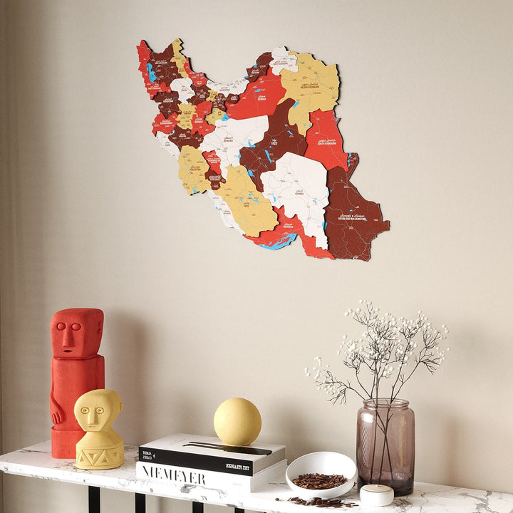 Colorful Iran Wooden Wall Map Heritage Home Decor