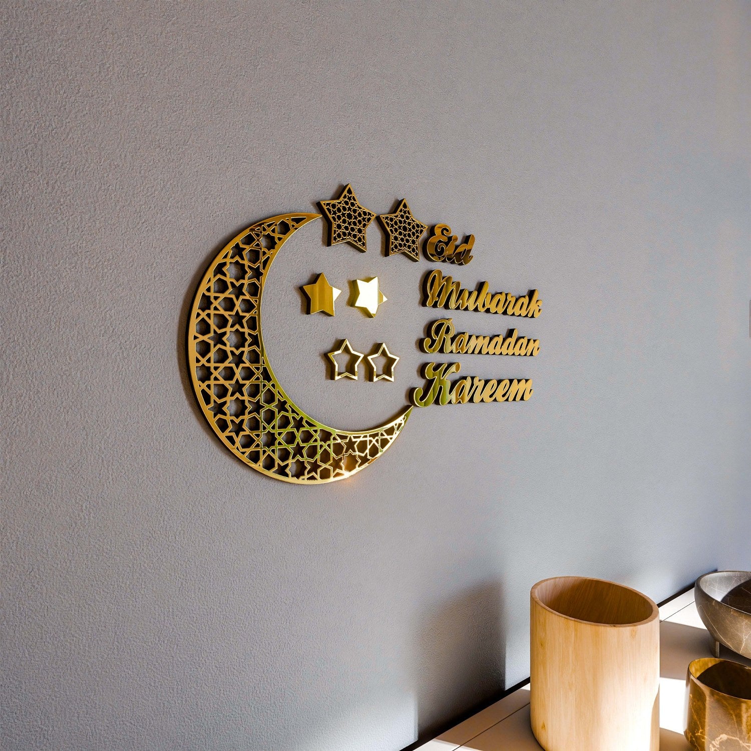 BinaryABC Ramadan Holz-Dekoration – 15 Stück, Hohles Design Mit 'Ramadan Kareem' Aufschrift