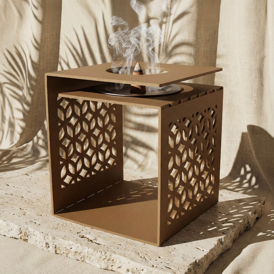 Geometric Fretwork Metal Mabkhara – Modern Islamic Incense Burner