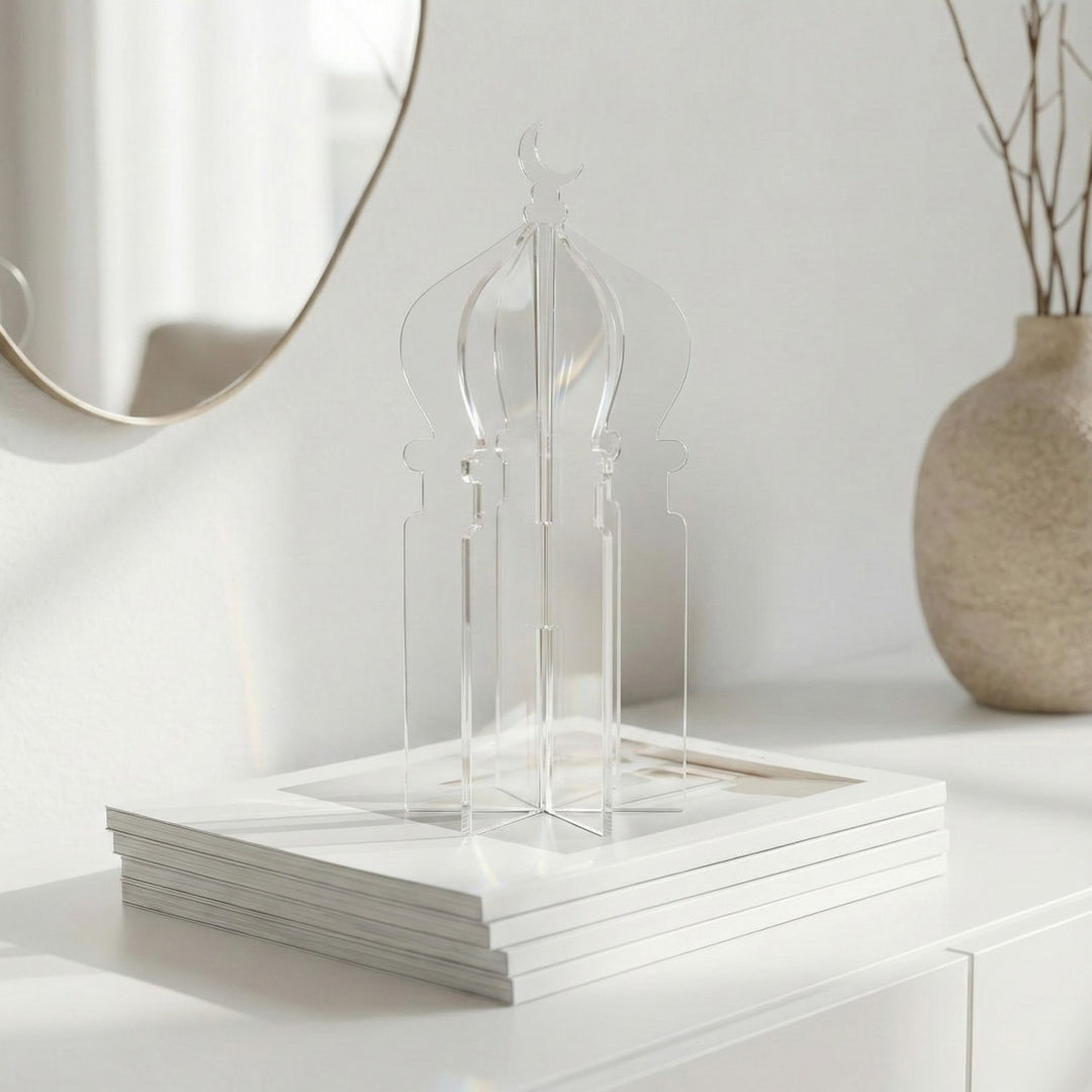 Ramadan 3D Acrylic Mosque Table Decor – Modern Minimalist Interlocking Statue