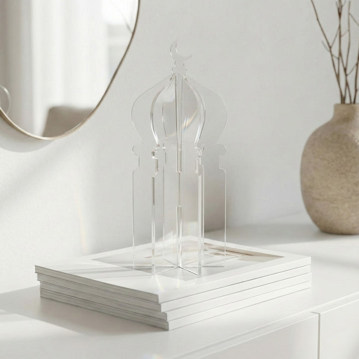 Ramadan 3D Acrylic Mosque Table Decor – Modern Minimalist Interlocking Statue