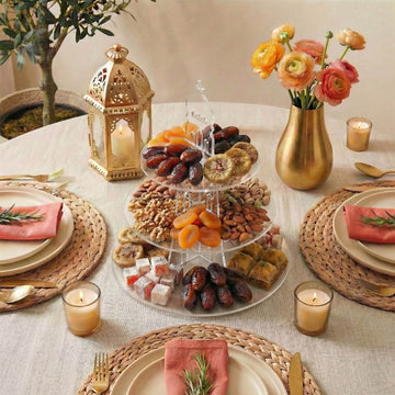 Présentoir de service rond à 3 étages en acrylique – Tour à dattes et douceurs du Ramadan