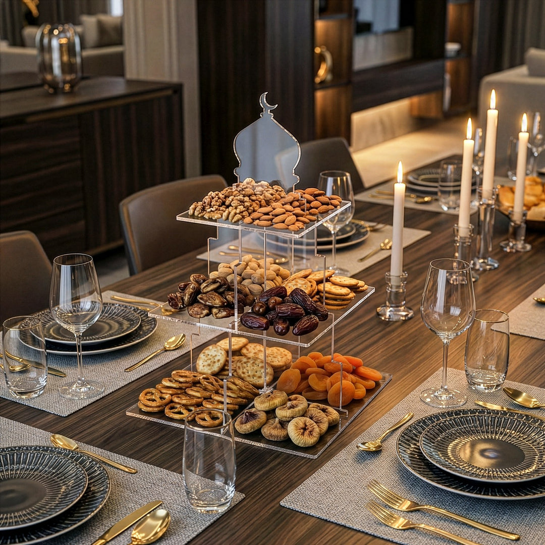 Ramadan Serving Stand – 3-Tier Acrylic Mosque Shaped Dessert & Date Holder