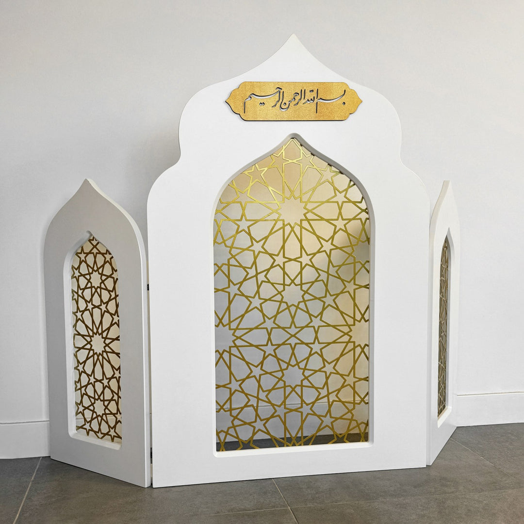 triple-foldable-wooden-mihrab-white-prayer-room-decor-islamicwallartstore