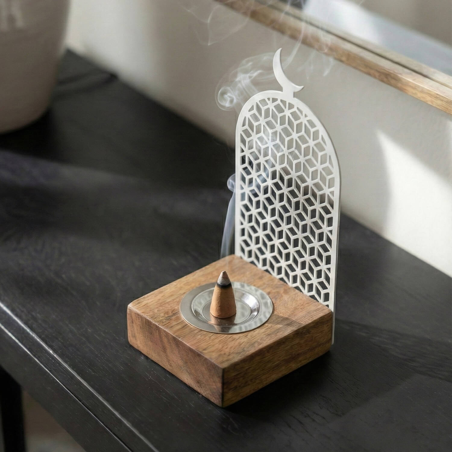 Tall Wooden Base Mabkhara Metal Back Bakhoor Incense Burner tall-wooden-base-mabkhara-metal-back-bakhoor-incense-burner