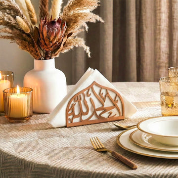 Porte-serviettes islamique en métal – Calligraphie arabe et décoration géométrique pour la table d'iftar
