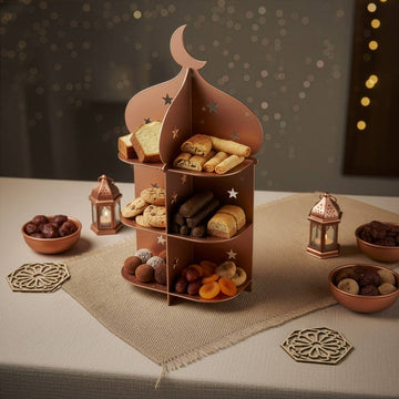 Présentoir minaret en métal – Plateau à dattes et douceurs pour l'iftar du Ramadan