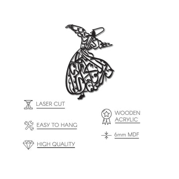 Whirling dervish wooden wall art features: laser cut, easy to hang, high quality, wooden acrylic, 6mm MDF