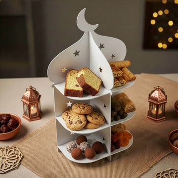 Présentoir minaret en métal – Plateau à dattes et douceurs pour l'iftar du Ramadan