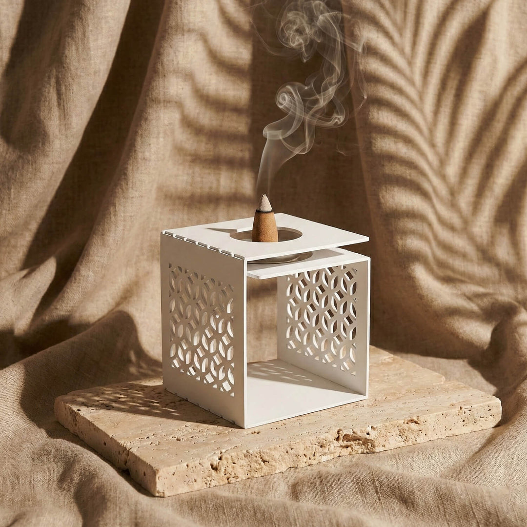 Geometric Fretwork Metal Mabkhara – Modern Islamic Incense Burner
