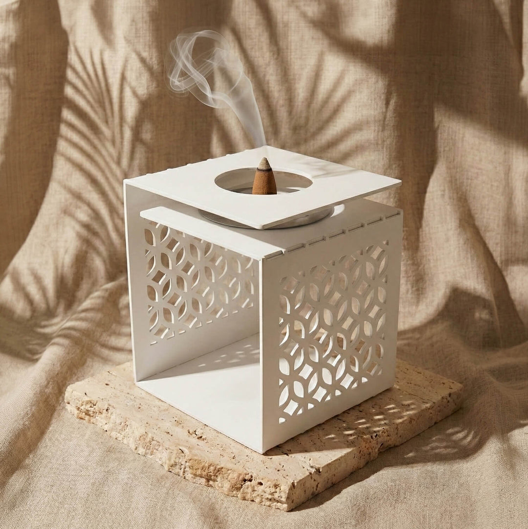 Geometric Fretwork Metal Mabkhara – Modern Islamic Incense Burner