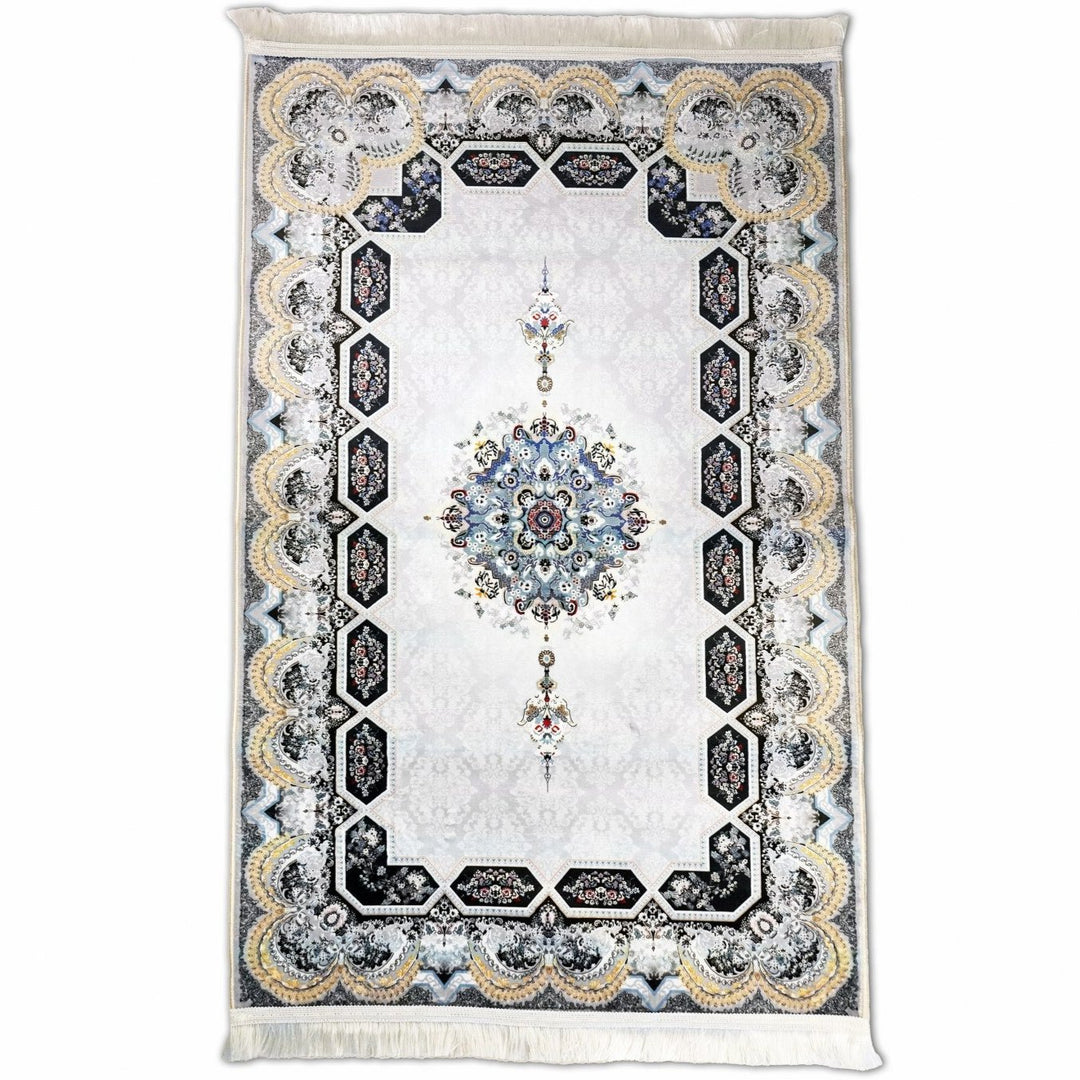 muslim-prayer-mat-white-gold-intricate-pattern-soft-fabric-islamicwallartstore