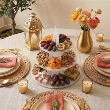 Présentoir de service rond à 3 étages en acrylique – Tour à dattes et douceurs du Ramadan