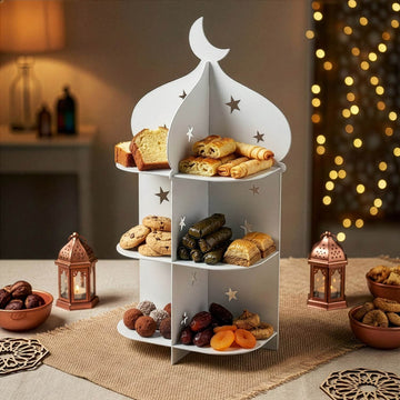 Présentoir minaret en métal – Plateau à dattes et douceurs pour l'iftar du Ramadan