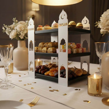 3-stöckige Moschee-Etagere – Ramadan-Dessertturm aus Metall & Holz