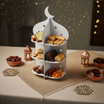 Présentoir minaret en métal – Plateau à dattes et douceurs pour l'iftar du Ramadan