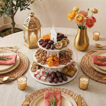 Présentoir de service rond à 3 étages en acrylique – Tour à dattes et douceurs du Ramadan