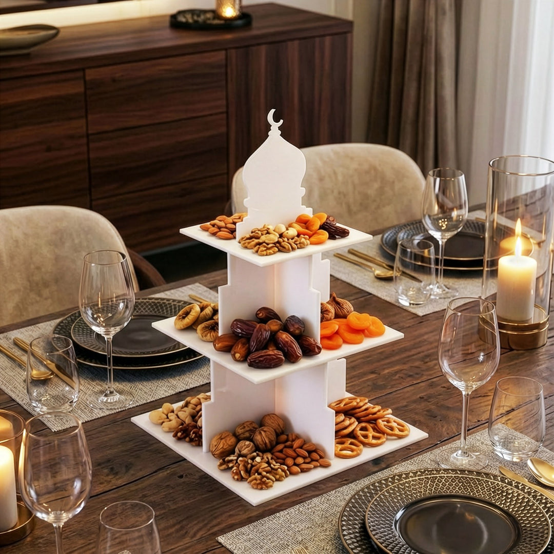 Ramadan Serving Stand – 3-Tier Acrylic Mosque Shaped Dessert & Date Holder