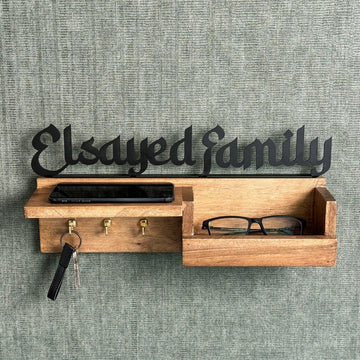 Wood Islamic Key Holder - Personalized Family Sign Wall Art Home Decor - Islamic Wall Art Store