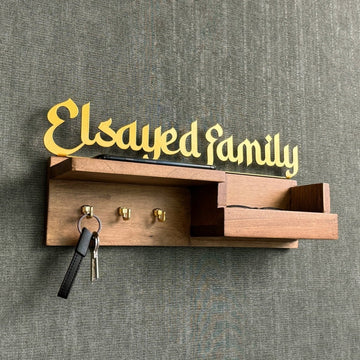 Wood Islamic Key Holder - Personalized Family Sign Wall Art Home Decor - Islamic Wall Art Store