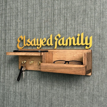 Wood Islamic Key Holder - Personalized Family Sign Wall Art Home Decor - Islamic Wall Art Store