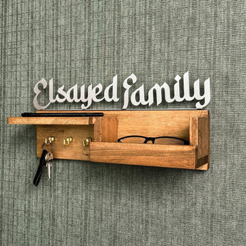 Wood Islamic Key Holder - Personalized Family Sign Wall Art Home Decor - Islamic Wall Art Store