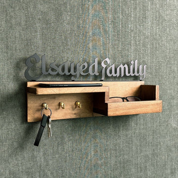Wood Islamic Key Holder - Personalized Family Sign Wall Art Home Decor - Islamic Wall Art Store