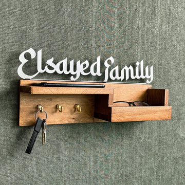 Wood Islamic Key Holder - Personalized Family Sign Wall Art Home Decor - Islamic Wall Art Store