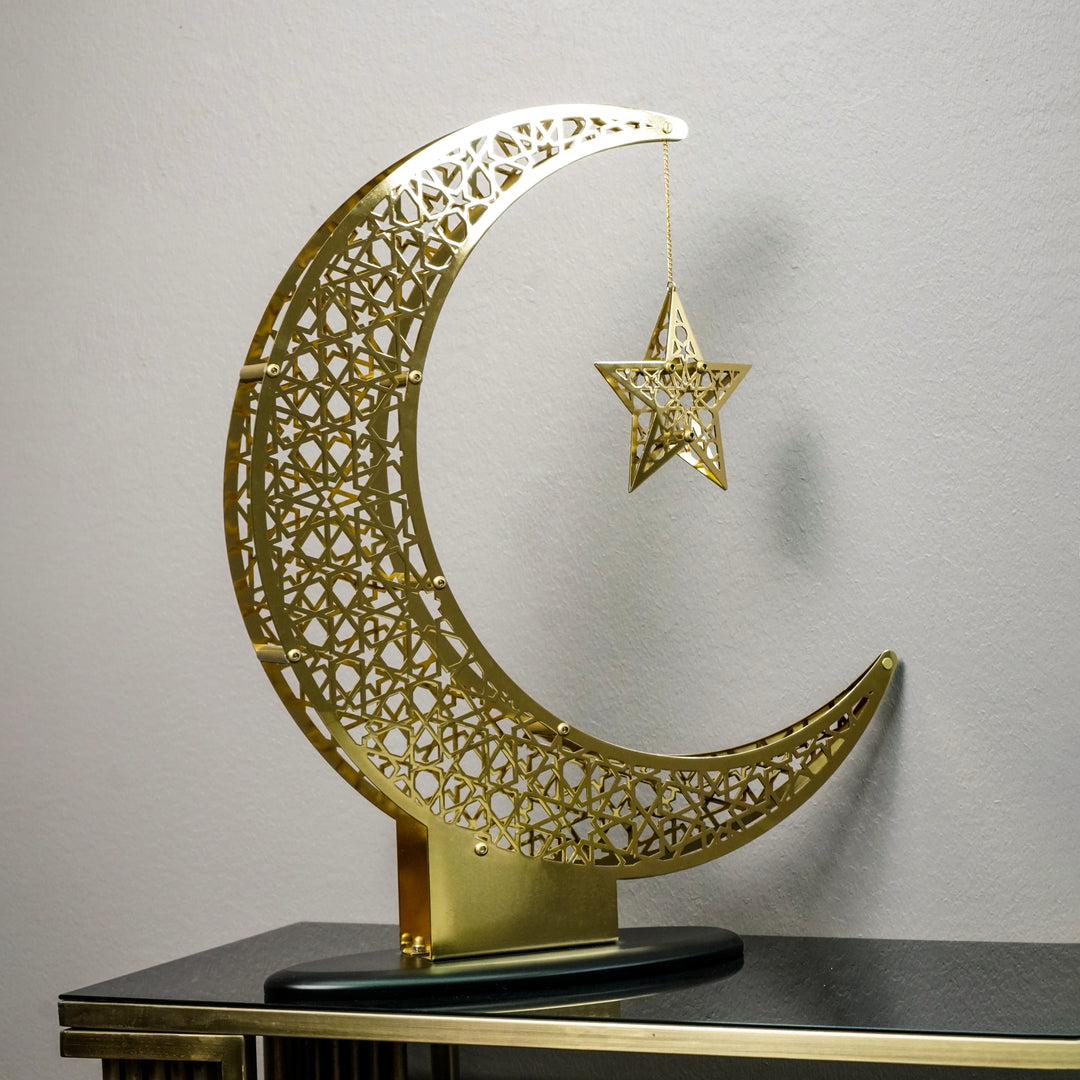 Glänzender Metallhalbmond und Stern Ramadan Dekoration Mond für islamische Wandkunst zu Hause
