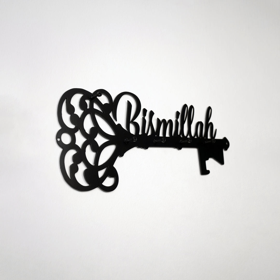 Bismillah Latin Schlüsselanhänger, Basmala und Schlüssel Metall Kalligraphie Islamische Wohnkultur